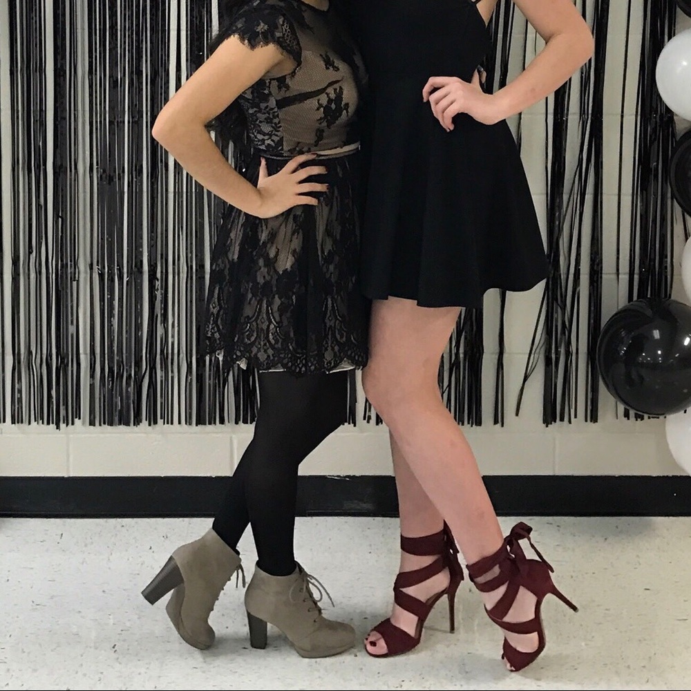 Lace Two Piece Black/Nude Dress